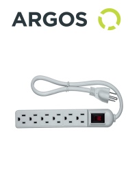 MARCAS VARIAS MRV2330001 ARGOS 9700250 - Barra multicontactos con supresor de picos / 6 tomas aterrizadas / Uso interior / Color blanco / 110-125V AC / 1875W /