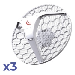 MIKROTIK RBLHG5KIT Paquete 3 (LHG 5) Cliente y PtP en 5 GHz 802.11 a/n Antena Integrada de 24.5dBi Hasta 316mW de Potencia.