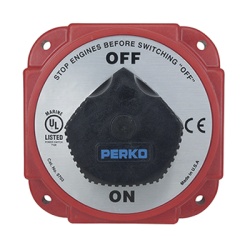 PERKO 9703DP Interruptor Desconexion Bateria 9703 con Desconexion Campo Alternador 480 Amperios Continuos 1200 Amperios Intermitentes 6-32 VDC Terminales 1/2 Pulgada Montaje Marino