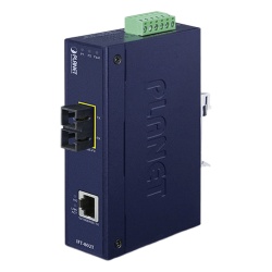 PLANET IFT-802T Convertidor de Medios Industrial Multimodo Puertos 10/100 Base-TX a 100 Base-FX Interfaz SC Hasta 2 km Carcasa IP30 Soporta Temperatura de -40 a 75°C.