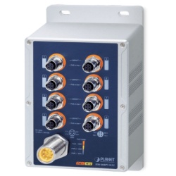 PLANET ISW-808PT-M12 Switch Industrial IP67 8 Puertos 10/100TX M12 / IEEE 802.3at PoE+ / 180W PoE Budget / -40~75Â°C / Aluminio / DIN-Rail y Montaje en Pared / Proteccion ESD y Sobretensiones de 6KV