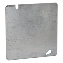 RACO HUB-833 Tapa Cuadrada Plana de Acero Galvanizado con Entrada de 1/2" para Caja de 4 11/16".