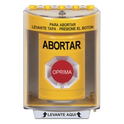STI SS2281AB-ES Boton de Abortar Texto en Espanol Tapa Protectora de Policarbonato Super Resistente Girar para restablecer