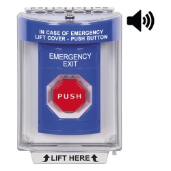STI SS2448EX-EN Boton De Salida De Emergencia Con Bocina De Advertencia Integrada Interior/Exterior Texto En Ingles Tapa Protectora De Policarbonato Super Resistente Neumatico
