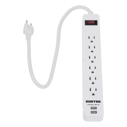 SURTEK SYS-136204 Multicontacto con 6 contactos aterrizados y 2 puertos usb.