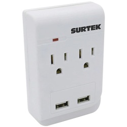 SURTEK SYS-136205 Multicontacto de ABS con 2 contactos aterrizados y 2 puertos USB.