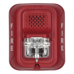 SYSTEM SENSOR P2R-L Sirena con lampara estroboscopica de 2 hilos para pared color rojo leyenda FIRE candela seleccionable en campo