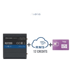 Teltonika RUT200+1YRMS+1GBYOBI Router Teltonika LTE/4G RUT200 + 12 creditos RMS + SIM de YOBI de 1GB por Mes durante un ano de servicio (solo datos)