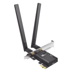 TP-LINK ARCHER-TX55E Adaptador PCIe inalambrico doble banda AX3000 Mbps / Seguridad Inalambrica WPA3 /Antena de alta ganancia / Tecnologia MU-MUMO 2X2 / Soporte de perfil bajo y Altura completa / Blue