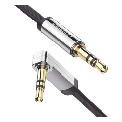 UGREEN 10599 Cable Auxiliar Plano 2 Metros / Conector 3.5mm a 3.5mm / Macho-Macho / Recto a Angulo / Angulo de 90° en una de sus Puntas / Color Negro