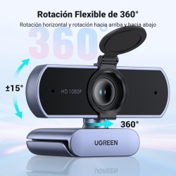 UGREEN 15728 Camara Web HD con Microfono Integrado | Resolucion 1080P@30FPS | Microfonos Duales Integrados | Cancelacion de Ruido | Correccion de Luz Automatica | Vista Amplia de 85° | Rotacion Flexi - Img 2