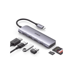 UGREEN 20956A HUB USB-C (Docking Station) 6 en 1 | HDMI 4K@30Hz | 3 Puertos USB 3.0 | Lector Tarjeta SD + Micro SD (TF) Uso Simultaneo | Chip de Ultima Generacion | Potente Disipacion de Calor | Caja