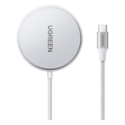 UGREEN 35565 Cargador Inalambrico Magnetico 15W / Protocolo Qi 2 / USB-C 9V 2.2A / Eficiencia 83% / Proteccion Multinivel / Material PC+ABS+Aleacion Aluminio / Cable 1.5m