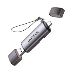 UGREEN 50706 Lector de Tarjetas USB-C + USB-A a MicroSD (TF)/SD | OTG | USB-C 3.1 | 5Gbps | Soporta hasta 2TB | Soporta Windows/Mac OS/Linux/Android | Lectura de Tarjetas Simultanea | Caja de Aluminio