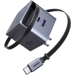 UGREEN 65821 Cargador Rapido UGREEN 45W GaN / Cable Retractil 0.7m / 3 Puertos USB-C + USB-A / Tecnologia GaNInfinity 95% Eficiencia / 8 Capas Proteccion / Carga Simultanea 3 Dispositivos / Compacto p - Img 2