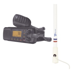 UNIDEN UM-385BK/KIT5206 Kit de radio UM385BK | mas antena marina de fibra de vidrio TX-5206-SYS y soporte para antena 4186
