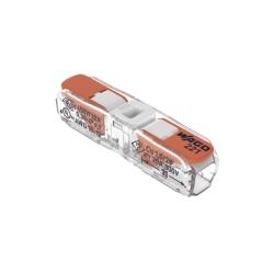 WAGO 221-2401 Conector de Instalacion en Linea / CAGE CLAMPÂ® con Palancas / 2 Polos / 4 mmÂ² Max. (12 AWG) / Transparente / 600V UL / 32A / IP20 / T85 85Â°C