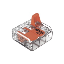 WAGO 221-613 Borna de Conexion con Palancas / 3 Conductores / CAGE CLAMPÂ® / 6 mmÂ² (10 AWG) Maximo / 32A 450V / Transparente / Palancas Naranja / TB85