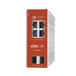 WI-TEK WI-PCMS306GF-I Switch L2+ PoE Industrial / Administracion Cloud-Web-CLI / 4 Puertos PoE af/at 100/1000 Mbps / 2 Puertos SFP Gigabit / Presupuesto PoE 120 W / Protocolo ERSP (redundancia enlaces