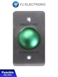 YLI YLI475001 YLI PBK818A - Boton de Salida Tipo Hongo Carcasa de Acero Inoxidable con Acabado Trefilado Boton Verde Funcion NC/NO