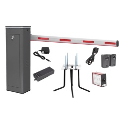 AccessPRO KIT-XBF-3R-LED Kit COMPLETO Barrera Derecha XBF Con Corona LED / Brazo Iluminado de 3M / Incluye Sensor de Masa Transformador Lazo Magnetico Ancla Fotoceldas y 2 Controles Inalambricos