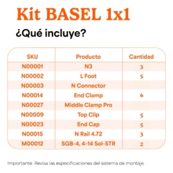 BASEL KITBASEL1X1 Kit Montaje Solar / 1 Módulo / 645 W / Inclinación 10° / 2.382 m (7.81 ft) x 1.134 m (3.72 ft) / 170 km/h - Img 2