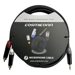 COSMICONN CMC220ASTP2RM10YBG1 Cable 3.5mm a 2 RCA conectores negros con diferenciador de blanco y rojo en RCA MT380-RD - MT380-WH - MTP3C-BG length 10m