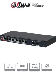 DAHUA DHT3720012 DAHUA PFS3110-8ET1GT1GF-96 -Switch PoE de 10 Puertos/8 Puertos Poe 10/100/1Puerto SFP de1000 Mbps/1 Puerto Uplink de 10/100/1000/ 96 Watts Totales/ Alimentacion hasta 250 Mts/Soporta