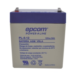 EPCOM POWERLINE PL512 Bateria 12 Vcc / 5 Ah / UL / Tecnologia AGM-VRLA / Para uso en equipo electronico Alarmas de intrusion / Incendio/ Control de acceso / Video Vigilancia / Terminales F1 / Cargador