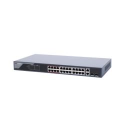 HIKVISION DS-3E1326P-EI Switch PoE+ / Monitoreable / 24 Puertos 100 Mbps PoE+ / 2 Puertos 1000 Mbps + 2 Puertos SFP de Uplink (COMBO) / Configuracion Nube Hik-Partner Pro / Modo Extendido hasta 300 Me