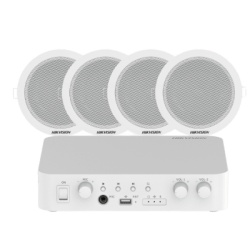 HIKVISION DSQAEKIT0206/ST Sistema de Audio Ambiental / Amplificador 80W / 2 Zonas 40W / 4 Altavoces de Plafón / Bluetooth / USB / RCA / Micrófono / Spotify / 100V