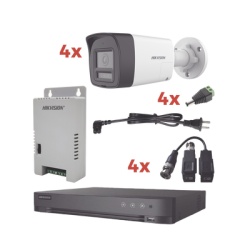 HIKVISION KH-1080P-4B-TWA Kit Audio Bidireccional TurboHD 1080p / DVR 4 Canales / 4 Camaras Bala (Exterior) con Bocina y Microfono Integrado / 1 Fuente de Poder / Accesorios