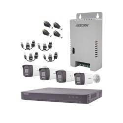 HIKVISION KH-4K-4B-TWA Kit Audio Bidireccional TurboHD 4K-3K / DVR 4 Canales 4K / 4 Camaras Bala (Exterior) con Bocina y Microfono Integrado 3K / 1 Fuentes de Poder / Accesorios