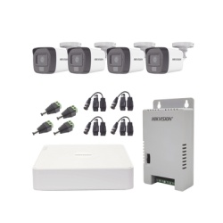 HIKVISION KH1080P4BSFH Kit de Videovigilancia TURBOHD / DVR 4 Canales Pentahíbrido / 4 Cámaras Bala 1080p / Audio por Coaxitron / Luz Dual 20 m (65.6 ft) Blanca + 30 m (98.4 ft) IR / IP67 / Fuente 12V/13.5V/15V Seleccionable