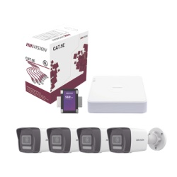 HIKVISION KIT4MP/4B/1TB Kit IP 4 Megapixel / NVR de 4 Canales con 4 Puertos PoE / 4 Camaras IP Bala Dual Light (IR + Luz Blanca) con Microfono Integrado y ACUSENSE Lite para Exterior/ Bobina de Cable