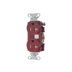 HUBBELL HUB-8300-RED-LTRA Contacto Duplex de 20 A 125 V CA/ A prueba de Manipulaciones / Nema 5-20R / Grado Hospitalario / Color Rojo.