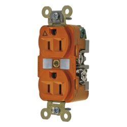HUBBELL HUB-IG5262 Contacto Duplex Conexion a Tierra Aislada 15A 125V/ 2 Polos 3 Hilos/ Color Naranja/ Nema 5-15R/ Grado Industrial.