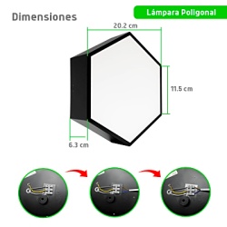 JWJ JLCR-2006-B Luminaria LED Poligonal / 18 W / 1800 lm / Luz Fría 6500 K / Ángulo 140° / Sobreponer o Suspendido / 230 x 60 mm - Img 3