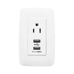 JWJ JTL-B72-70 Contacto Sencillo de 15 A/ 127 V CA y 2 Conectores USB de 5 V CD 2A / Color Blanco.