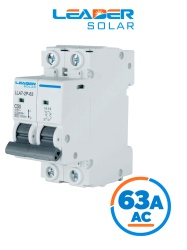 LEADER LLA7-2P-63 63A AC - Interruptor Automático corriente alterna 2 Polos 63 Amp/Tensión Nominal 220 - 415 VAC/50 - 60 Hz / Estándar IEC / Protección con sistema de disparo termomagnético / Montaje riel Din / Protección IP20 / -5 °C A +40°C