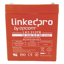 LINKEDPRO BY EPCOM LK5.512FR Bateria de respaldo 12 V | 5.5 Ah | AGM | Certificada UL94-V0 Retardante a la Flama | Especial para Seguridad Electronica | UPS | Sistemas de Emergencia | Vida util 5 anos