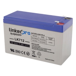 LINKEDPRO BY EPCOM LK712 Bateria de respaldo 12 V | 7 Ah | AGM | Especial para Seguridad Electronica | UPS | Sistemas de Emergencia | Vida util 5 anos | Terminales F1 + Adaptador F2