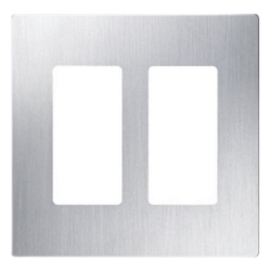 LUTRON ELECTRONICS CW2SS Placa de pared sin tornillos de 2 espacios para atenuadores e interruptores con apertura tipo designer acabado acero inoxidable linea Claro