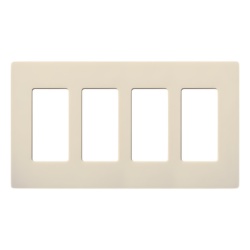LUTRON ELECTRONICS CW4LA Placa de pared Claro de 4 espacios con apertura estilo Designer e instalacion sin tornillos color almendra claro para atenuadores y controles Lutron