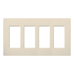 LUTRON ELECTRONICS CW4LA Placa de pared Claro de 4 espacios con apertura estilo Designer e instalacion sin tornillos color almendra claro para atenuadores y controles Lutron