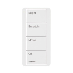LUTRON ELECTRONICS PJ24BGWHP01 Control Pico inalambrico de 4 botones con escenas grabadas para sala (Bright Entertain Movie y Off) compatible con Caseta Wireless y RA2 Select blanco brillante