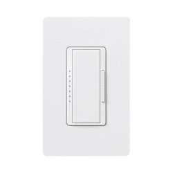LUTRON ELECTRONICS RRD10DWH Atenuador (dimmer) de pared Maestro de 1000 W incandescente/halogeno y 800 W MLV 120 V un polo o multilocalizacion sin cable neutro para RadioRA 2 y RA2 Select