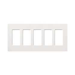 LUTRON ELECTRONICS SC-5-SW Placa de pared de 5 espacios sin tornillos acabado satinado color Snow para atenuadores e interruptores Maestro Diva Skylark y controles Pico