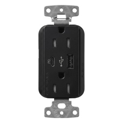 LUTRON ELECTRONICS SCR15ACTRMN Receptaculo USB Lutron / 15 A 125 V~ / Tipo A+C / Power Delivery 55 W / Tamper Resistant / Claro Satin Midnight