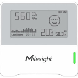 MILESIGHT AM103915M Sensor Ambiental LoRaWAN / Interior / CO2 NDIR 400-5000 ppm / Temperatura ±0.2°C / Humedad ±2% RH / Pantalla E-ink 2.13" / NFC / Batería 4.5 Años